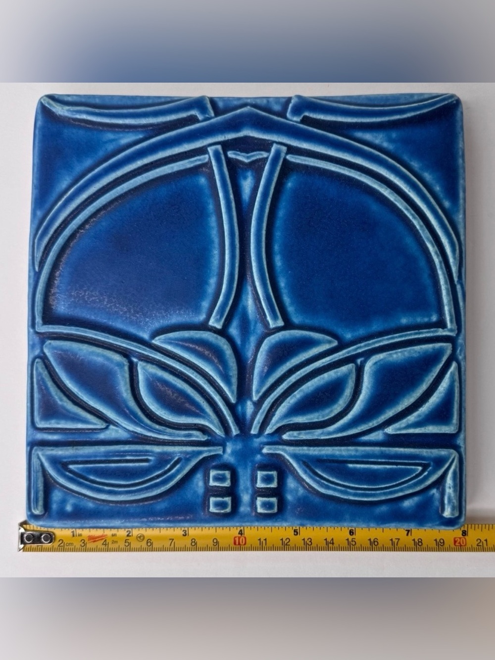 Vintage MOTAWI TILEWORKS Colbalt Blue Art Nouveau Tile